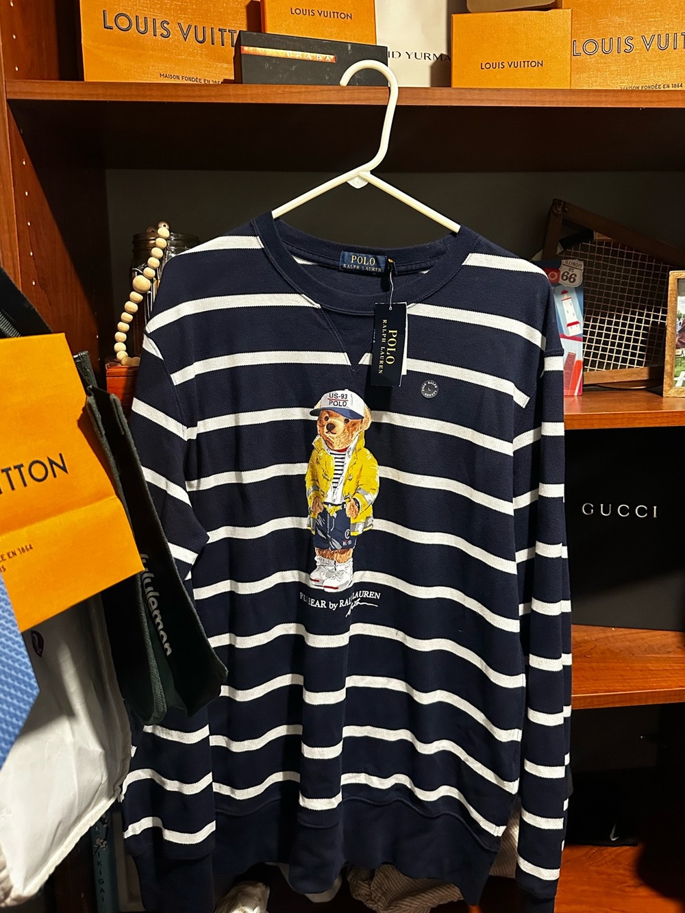 NWT Polo by Ralph Lauren Navy & White Striped Bear crew NEVER WORN EXCELLENTDEAL